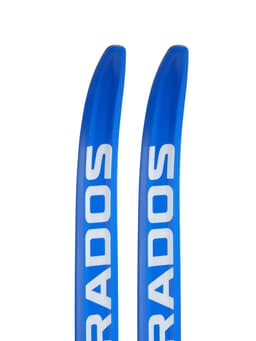 Комплект лыжный: пластиковые лыжи 150 см с насечкой, стеклопластиковые палки 110 см, крепления NN75 мм, МИКС