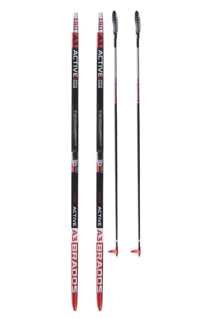 Комплект лыжный: пластиковые лыжи 180 см без насечек, стеклопластиковые палки 140 см, крепления NNN, цвета МИКС