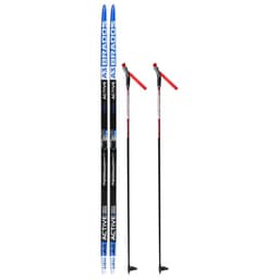 Комплект лыжный: пластиковые лыжи 180 см без насечек, стеклопластиковые палки 140 см, крепления NNN, цвета МИКС