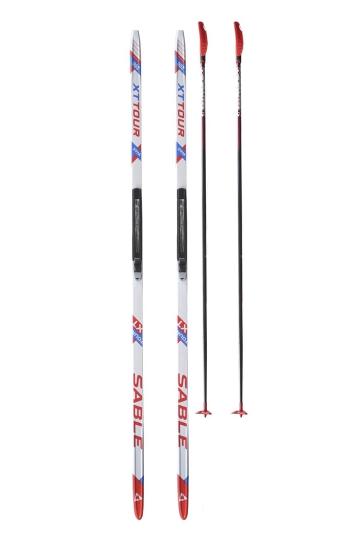 Комплект лыжный: пластиковые лыжи 200 см без насечек, стеклопластиковые палки 160 см, крепления NNN, цвета МИКС