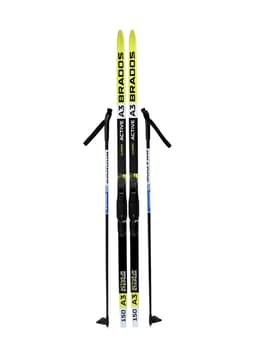 Комплект лыжный: пластиковые лыжи 150 см с насечкой, стеклопластиковые палки 110 см, крепления SNS, цвета МИКС