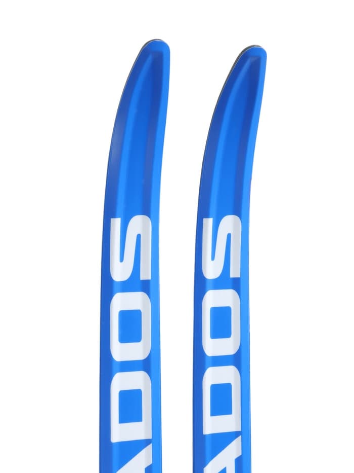 Комплект лыжный: пластиковые лыжи 185 см с насечкой, стеклопластиковые палки 145 см, крепления NNN, цвета МИКС