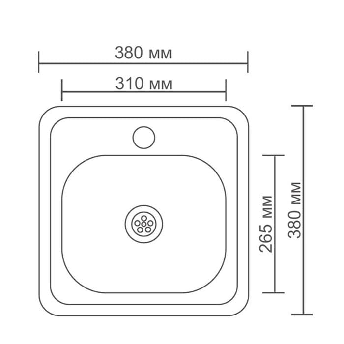 Мойка кухонная Accoona AB3838, врезная, толщина 0.6 мм, 380×380×165 мм, глянец