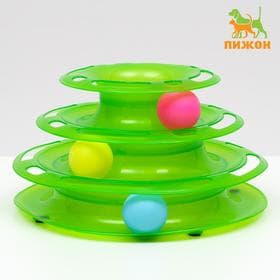 Игровой комплекс для кошек «Пижон», 24.5×24.5×13 с, с 3 шариками, зелёный