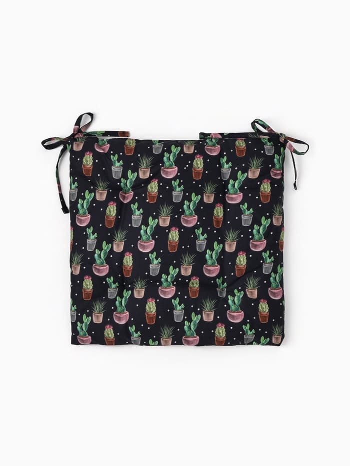 Подушка на стул «Этель» Succulents, 42×42 см, чёрная