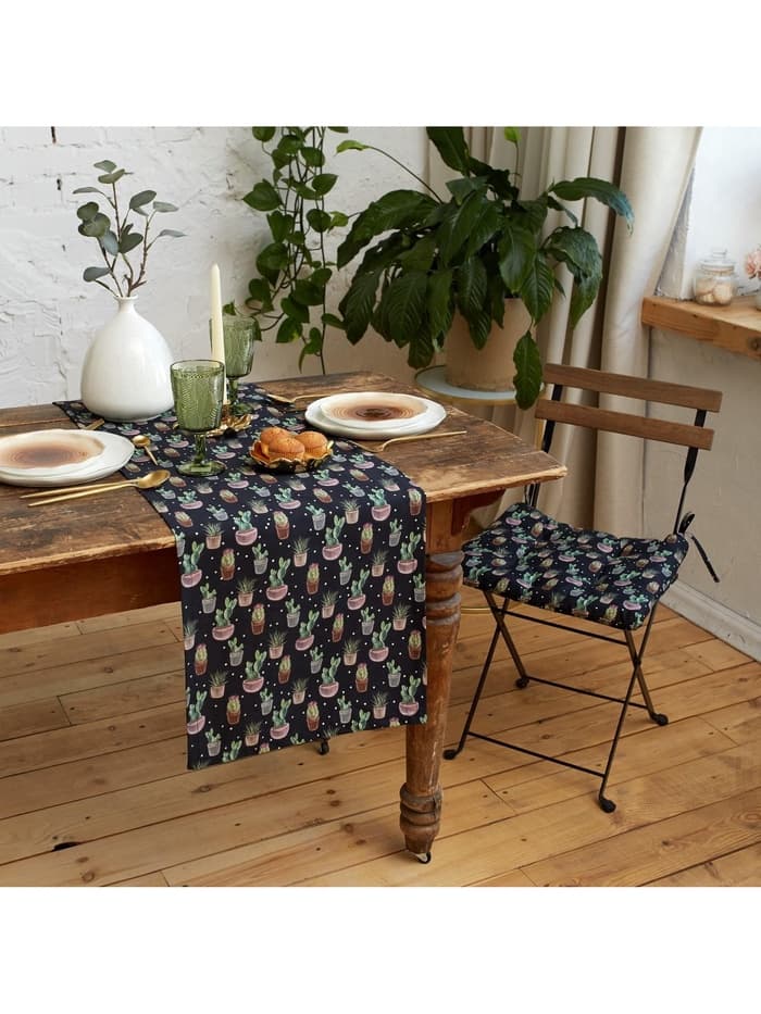 Подушка на стул «Этель» Succulents, 42×42 см, чёрная