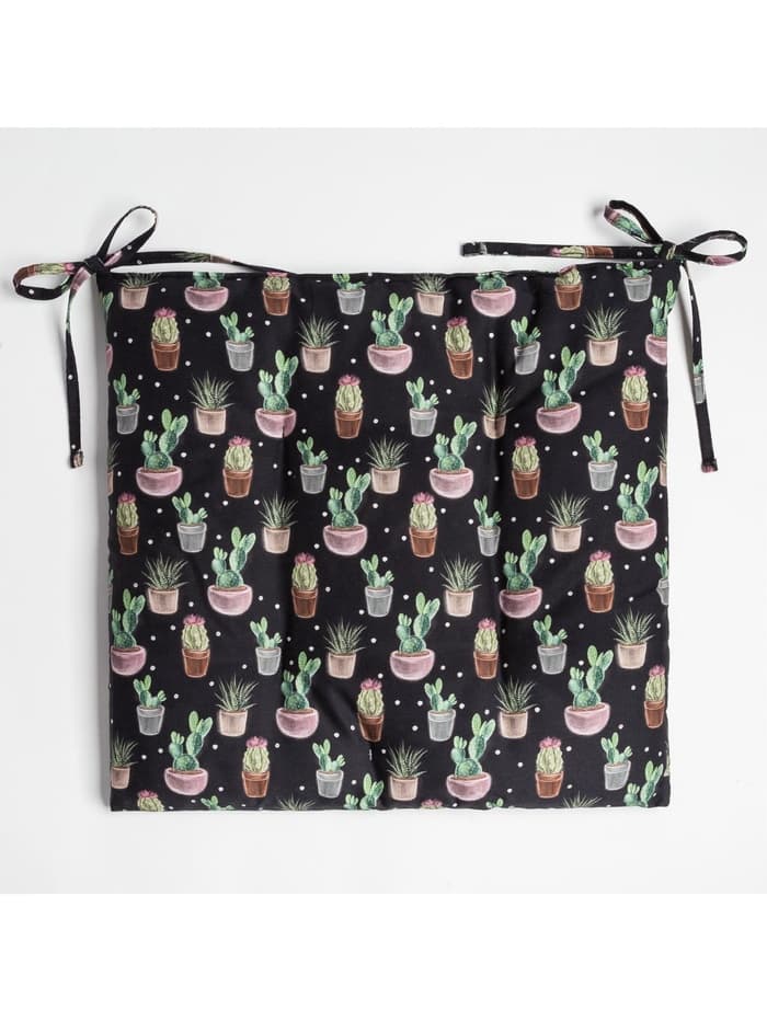 Подушка на стул «Этель» Succulents, 42×42 см, чёрная