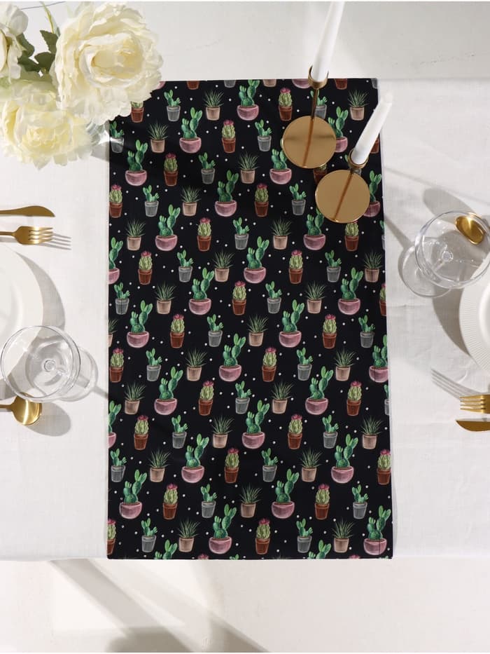 Дорожка на стол «Этель» Succulents 40×149 см, 100% хлопок, саржа 190 г/м², чёрная