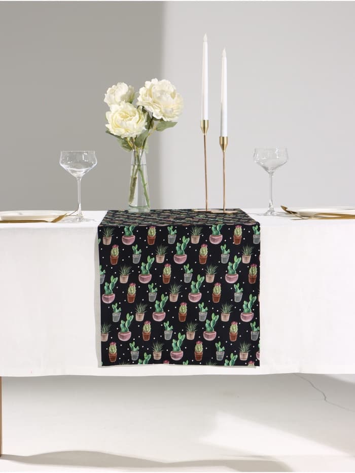Дорожка на стол «Этель» Succulents 40×149 см, 100% хлопок, саржа 190 г/м², чёрная