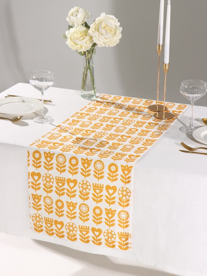 Дорожка на стол «Этель» Yellow garden 40×149 см, 100% хлопок, саржа 190 г/м², белая/жёлтая