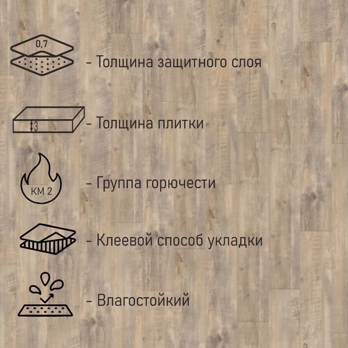 Плитка ПВХ для пола Tarkett LOUNGE WOODY, 914×152 мм, толщина 3 мм, 2.09 м²