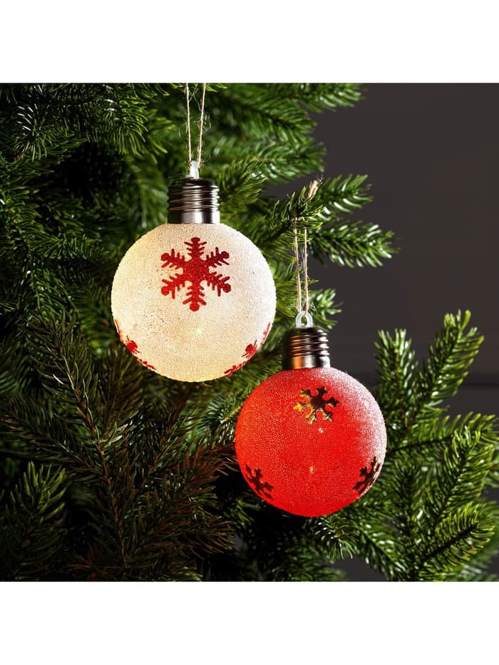 Набор ёлочных шаров «Снежинки», 2 шт., d=8 см, 1 LED, от батареек, свечение тёплое белое