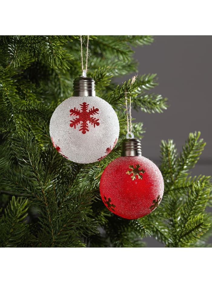 Набор ёлочных шаров «Снежинки», 2 шт., d=8 см, 1 LED, от батареек, свечение тёплое белое