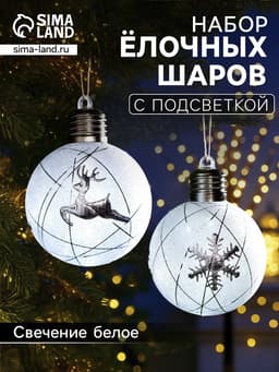 Набор ёлочных шаров «Серебристые нити», 2 шт., d=8 см, 1 LED, от батареек, свечение белое