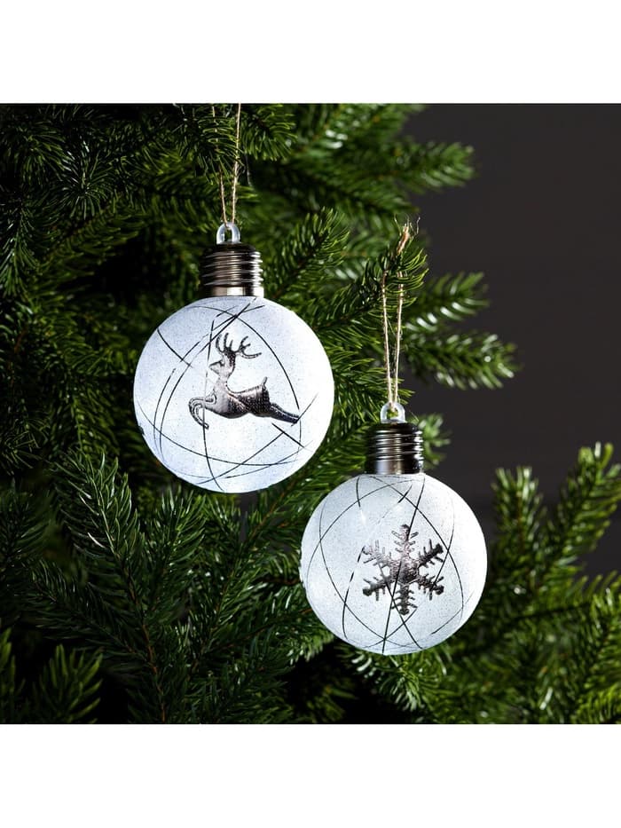 Набор ёлочных шаров «Серебристые нити», 2 шт., d=8 см, 1 LED, от батареек, свечение белое