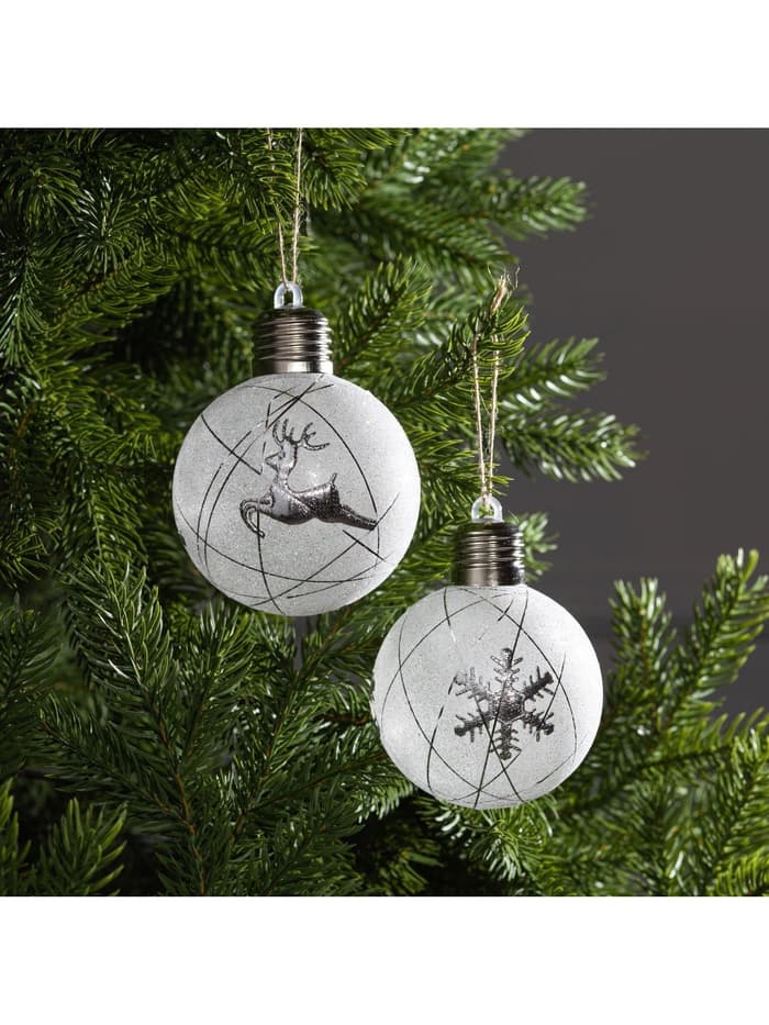 Набор ёлочных шаров «Серебристые нити», 2 шт., d=8 см, 1 LED, от батареек, свечение белое