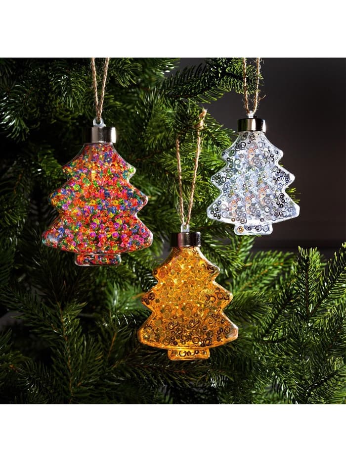 Набор ёлочных шаров «Ёлочки», 3 шт., 1 LED, от батареек, свечение тёплое белое, RGB, белое