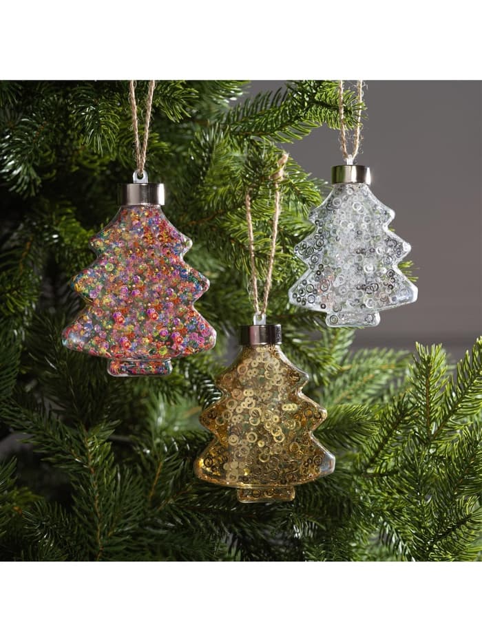 Набор ёлочных шаров «Ёлочки», 3 шт., 1 LED, от батареек, свечение тёплое белое, RGB, белое