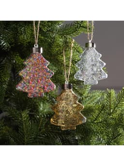 Набор ёлочных шаров «Ёлочки», 3 шт., 1 LED, от батареек, свечение тёплое белое, RGB, белое