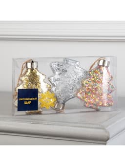 Набор ёлочных шаров «Ёлочки», 3 шт., 1 LED, от батареек, свечение тёплое белое, RGB, белое