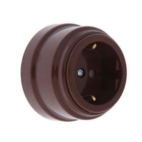 Розетка BYLECTRICA Ретро РА16-0202, 16 А, одноместная, наружная, с заземлением, без крышки, IP20, коричневая