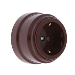 Розетка BYLECTRICA Ретро РА16-0202, 16 А, одноместная, наружная, с заземлением, без крышки, IP20, коричневая