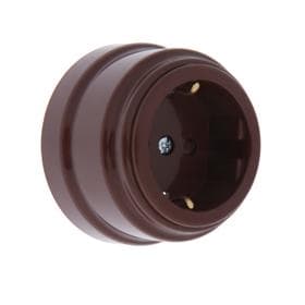 Розетка BYLECTRICA Ретро РА16-0206, 16 А, одноместная, наружная, с заземлением, со шторкой, IP20, коричневая