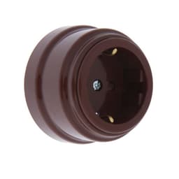 Розетка BYLECTRICA Ретро РА16-0206, 16 А, одноместная, наружная, с заземлением, со шторкой, IP20, коричневая