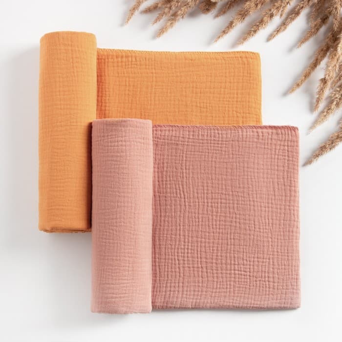 Пелёнки муслиновые «Крошка Я», 135×100 см, набор 2 шт., 100 % хлопок, оранжевая, розовая