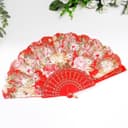 Веер складной «Цветочный рай», пластик, текстиль, широкие лопасти, блёстки, 23 см, МИКС