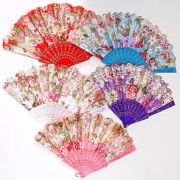 Веер складной «Цветочный рай», пластик, текстиль, широкие лопасти, блёстки, 23 см, МИКС