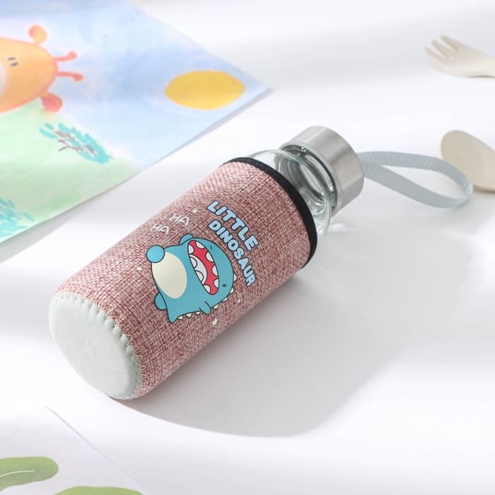 Бутылка для воды в чехле «Дино», 300 мл, h=17 см, стекло, рисунок МИКС