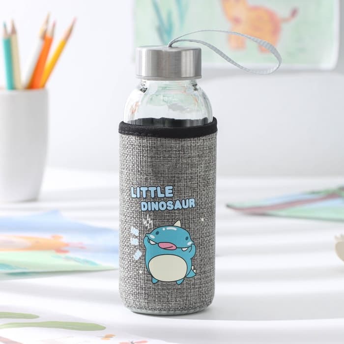 Бутылка для воды в чехле «Дино», 300 мл, h=17 см, стекло, рисунок МИКС