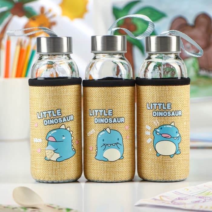 Бутылка для воды в чехле «Дино», 300 мл, h=17 см, стекло, рисунок МИКС