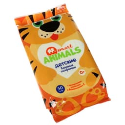 Влажные салфетки детские Smart animals, с ромашкой и витамином, 50 шт. МИКС