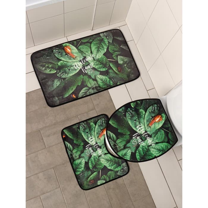 Набор ковриков для ванны и туалета Доляна «Тропики», 3 шт., 50×80, 45×50, 38×43 см