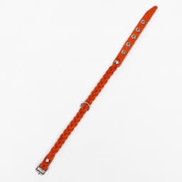 Ошейник, 1.2×36 см, ОШ 20-30 см, плетёный, кожа, оранжевый