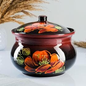 Супница Псковский гончар «Мак на чёрном», 3.6 л, керамика