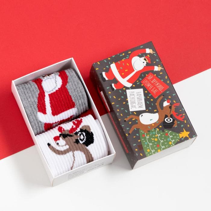Носки мужские новогодние Santa набор 2 пары, размер 41-44