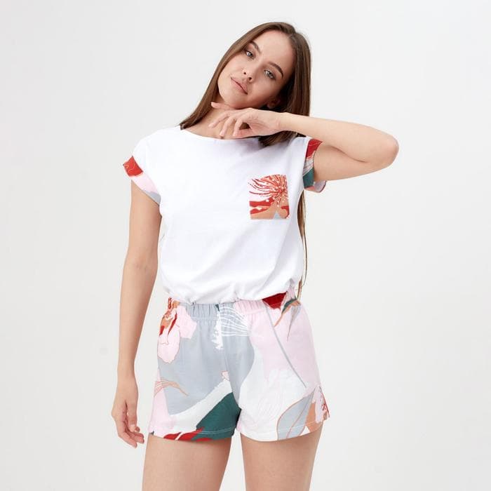 Футболка домашняя с карманом женская KAFTAN «Цветы», размер 40-42