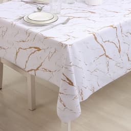 Клеёнка на стол Доляна «Мрамор», на тканевой основе, ширина 137 см, рулон 20 м, толщина 0.22 мм, бело-золотая