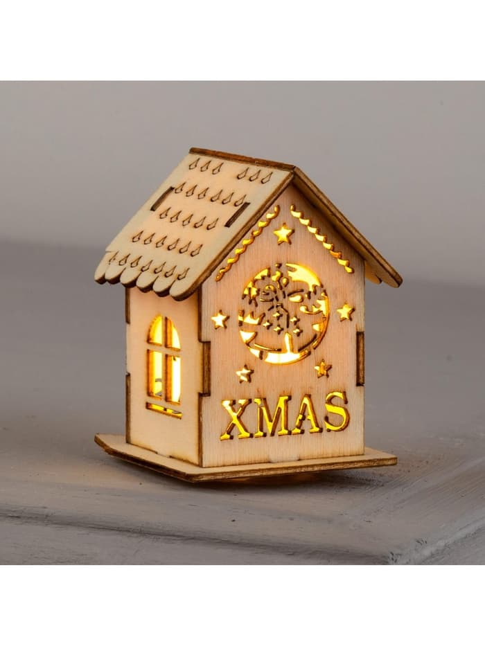 Ёлочная игрушка «Домик с колокольчиками», 6×4.5×4.5 см, от батареек, свечение тёплое белое