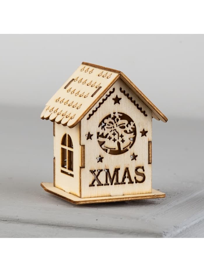 Ёлочная игрушка «Домик с колокольчиками», 6×4.5×4.5 см, от батареек, свечение тёплое белое