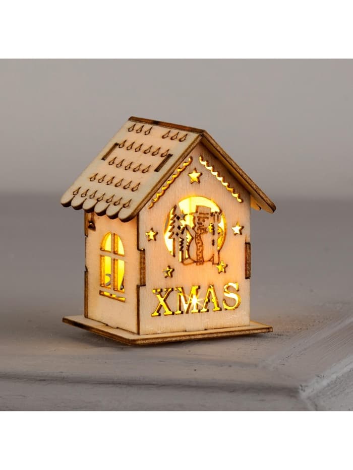 Ёлочная игрушка «Домик со снеговиком», 6×4.5×4.5 см, от батареек, свечение тёплое белое