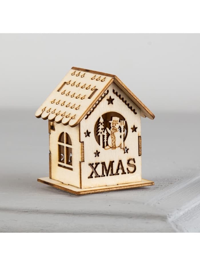 Ёлочная игрушка «Домик со снеговиком», 6×4.5×4.5 см, от батареек, свечение тёплое белое