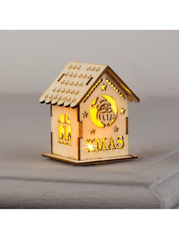 Ёлочная игрушка «Домик с Дедом Морозом», 6×4.5×4.5 см, от батареек, свечение тёплое белое