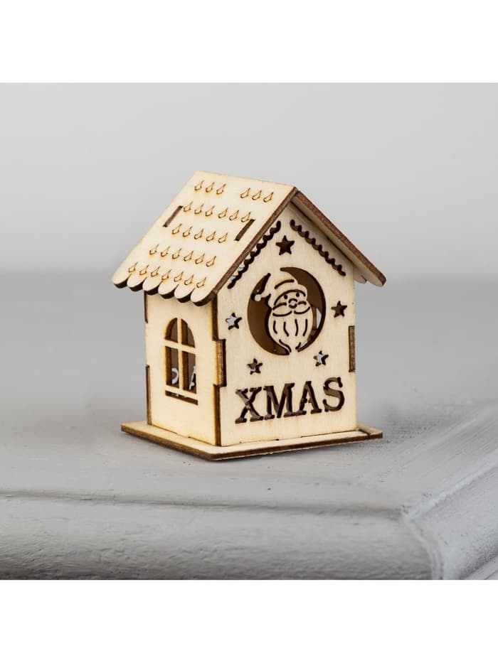 Ёлочная игрушка «Домик с Дедом Морозом», 6×4.5×4.5 см, от батареек, свечение тёплое белое