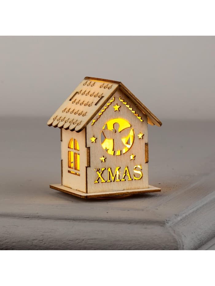 Ёлочная игрушка «Домик с ангелом», 6×4.5×4.5 см, от батареек, свечение тёплое белое