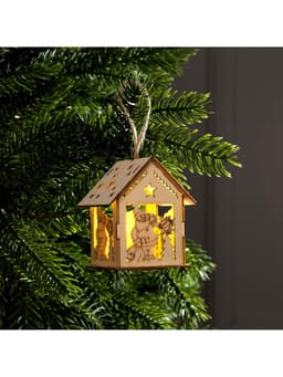 Ёлочная игрушка «Домик с Дедом Морозом и ёлкой», 7.5×6.5×6 см, от батареек, свечение тёплое белое