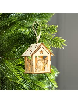 Ёлочная игрушка «Домик с Дедом Морозом и ёлкой», 7.5×6.5×6 см, от батареек, свечение тёплое белое